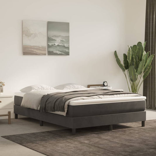 Dark Grey Velvet Box Spring Bed with Mattress Full Size Plywood Slatted Base