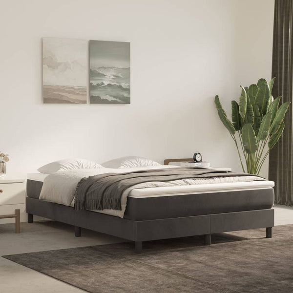  Dark Grey Velvet Box Spring Bed with Mattress Full Size Plywood Slatted Base