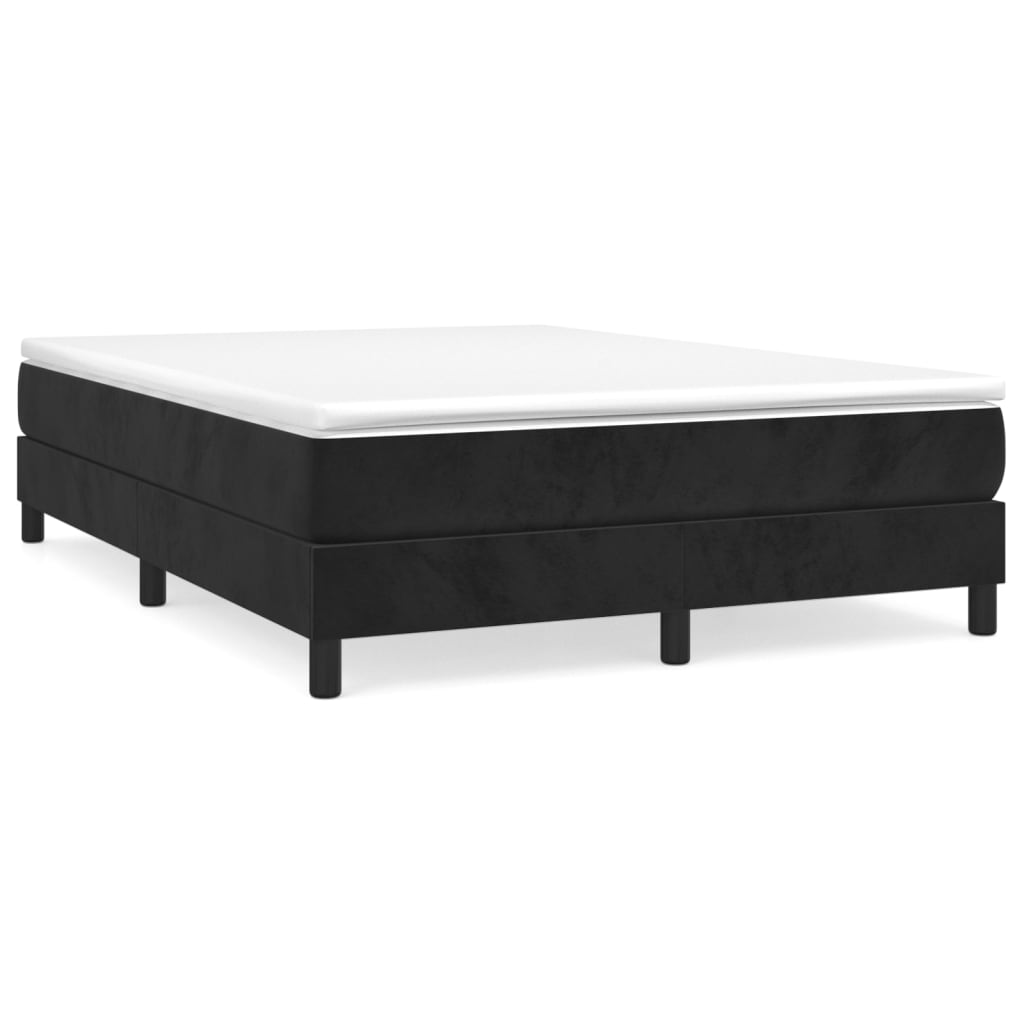 Black Double Velvet Box Spring Bed with Pocket Spring Mattress and Foam Topper