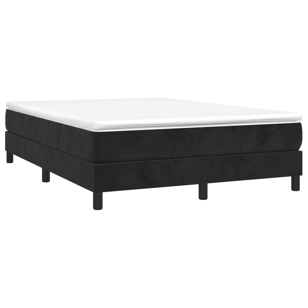 Black Double Velvet Box Spring Bed with Pocket Spring Mattress and Foam Topper