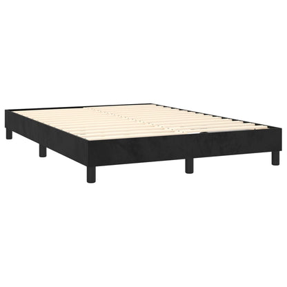 Black Double Velvet Box Spring Bed with Pocket Spring Mattress and Foam Topper