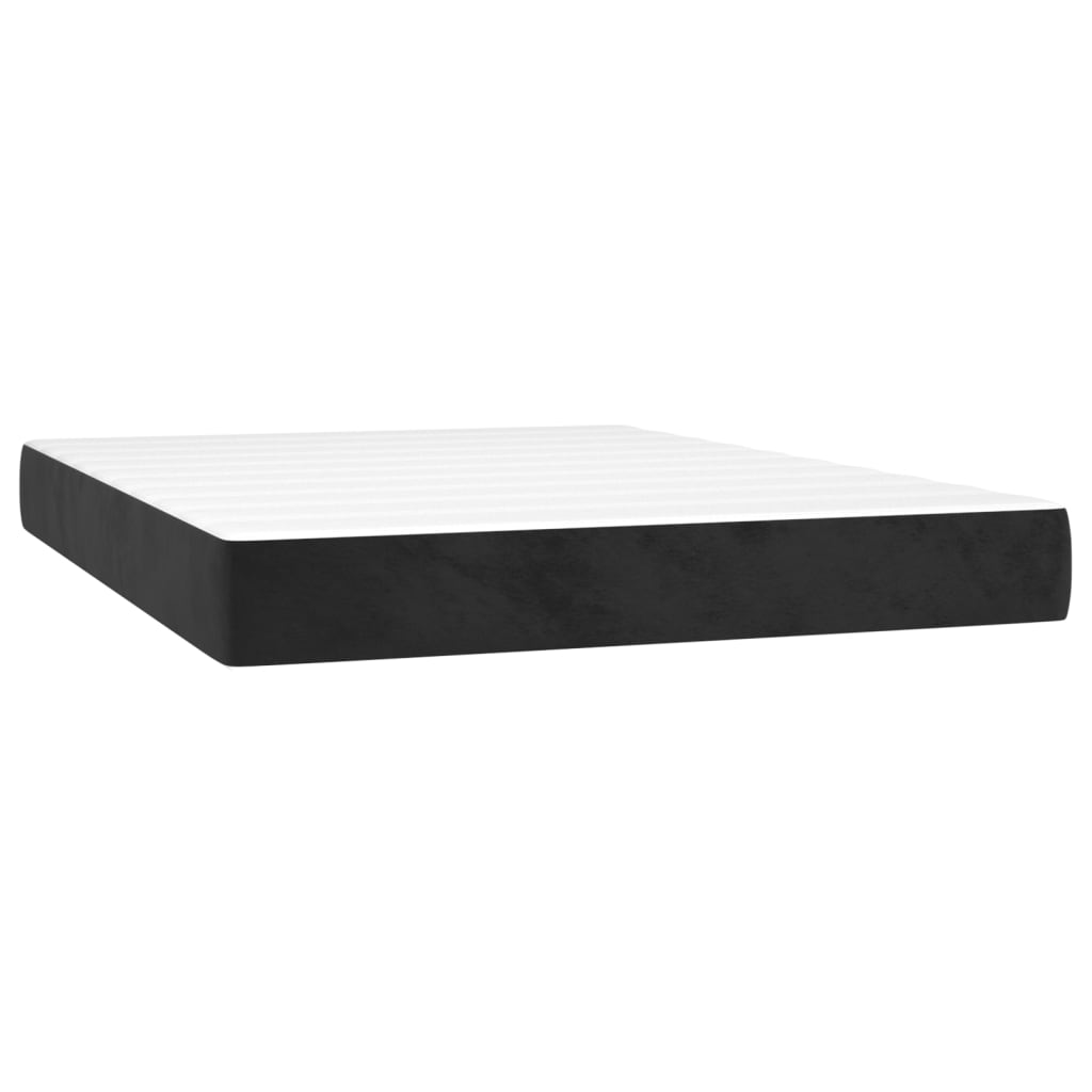 Black Double Velvet Box Spring Bed with Pocket Spring Mattress and Foam Topper