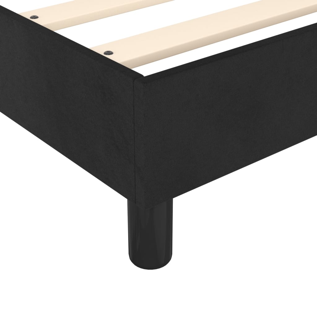 Black Double Velvet Box Spring Bed with Pocket Spring Mattress and Foam Topper
