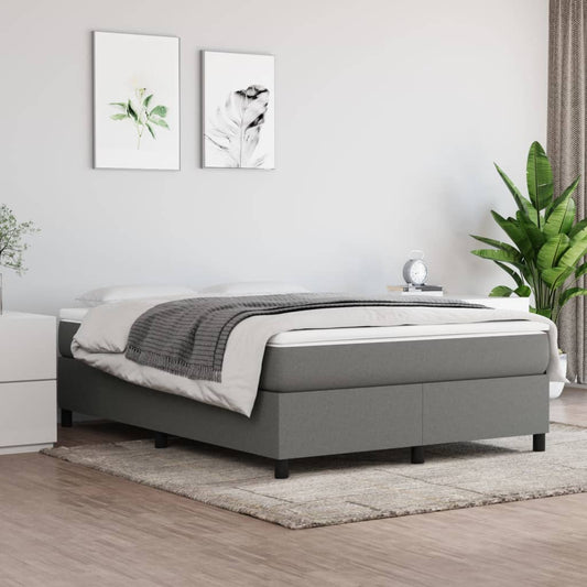 Dark Grey Double Box Spring Bed with Mattress Fabric Pocket Spring Support