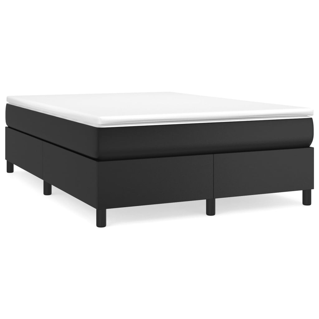Black Double Box Spring Bed with Pocket Spring Faux Leather Mattress 