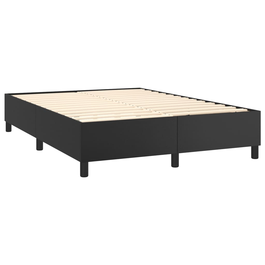 Black Double Box Spring Bed with Pocket Spring Faux Leather Mattress 