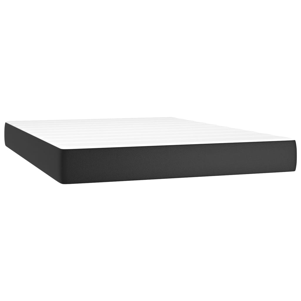Black Double Box Spring Bed with Pocket Spring Faux Leather Mattress 