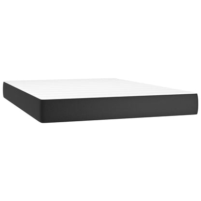 Black Double Box Spring Bed with Pocket Spring Faux Leather Mattress 