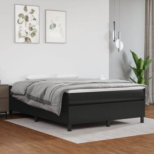 Black Double Box Spring Bed with Pocket Spring Faux Leather Mattress 