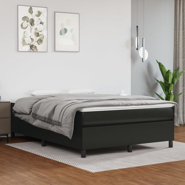  Black Double Box Spring Bed with Pocket Spring Faux Leather Mattress