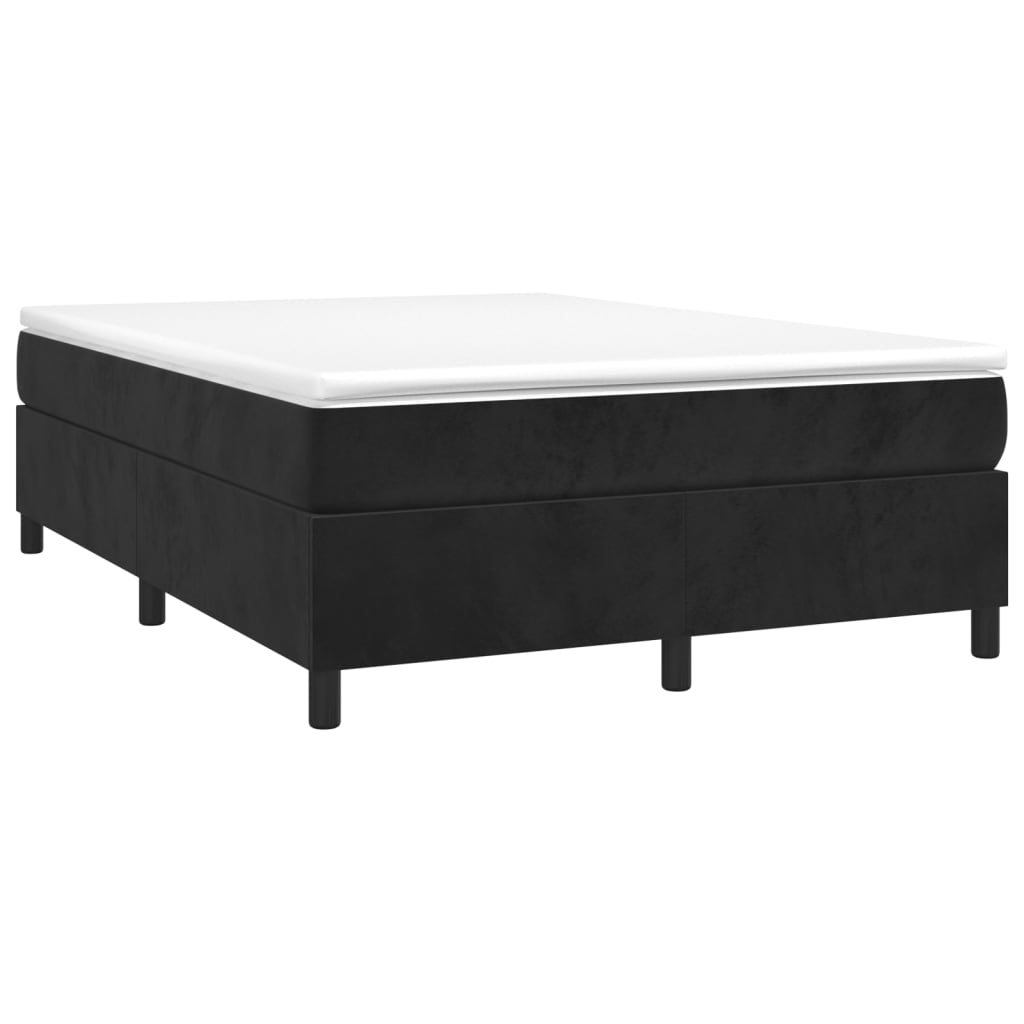 Black Full Box Spring Bed with Velvet Pocket Spring Mattress and Topper