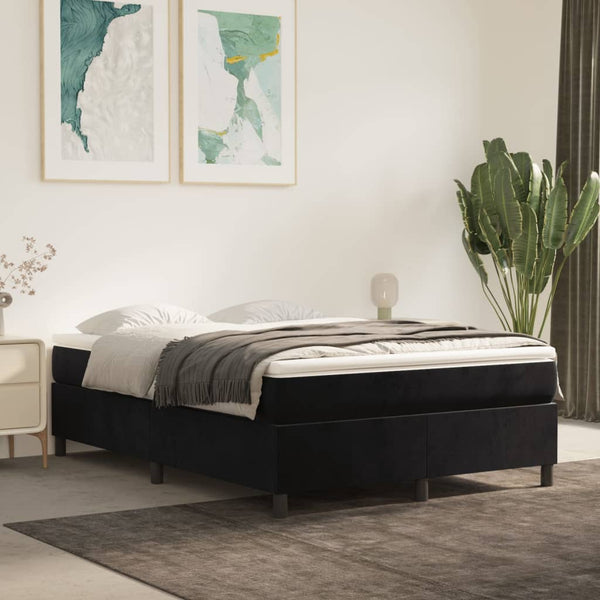  Black Full Box Spring Bed with Velvet Pocket Spring Mattress and Topper