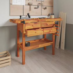 Solid Acacia Wood Workbench Drawers Vices | HomeAndLiving