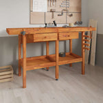 Solid Acacia Wood Workbench Drawers Vices | HomeAndLiving