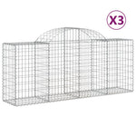 Elegant Trio of Arched Gabion Baskets: Galvanized Iron Garden Sculptures
