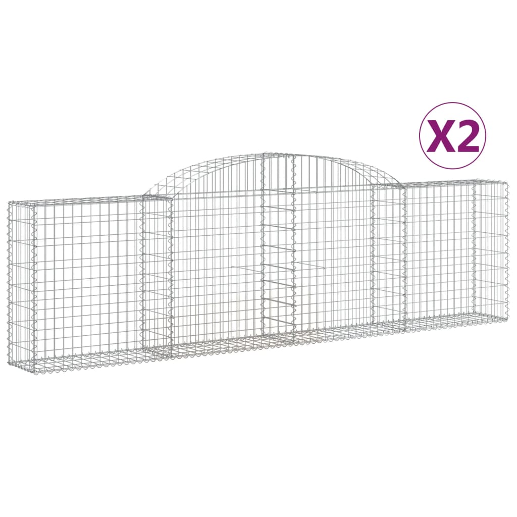 Graceful Arcs: Pair of Galvanized Iron Arched Gabion Baskets