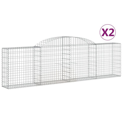 Graceful Arcs: Pair of Galvanized Iron Arched Gabion Baskets