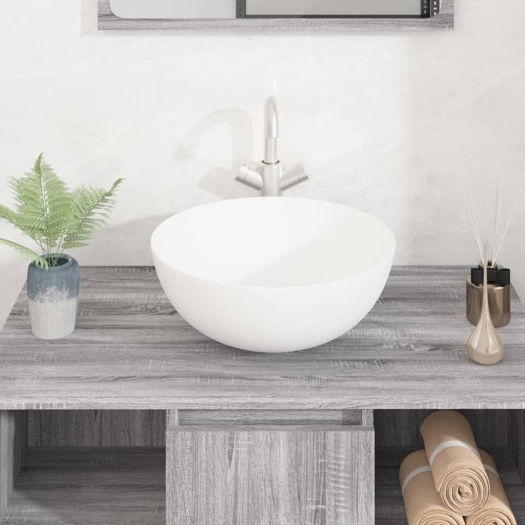 Whimsical Waves: Round White Ceramic Wash Basin