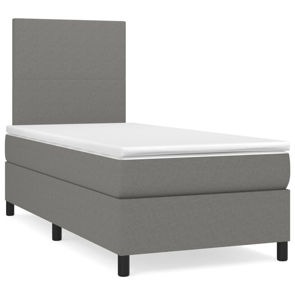 Dark Grey King Single Box Spring Bed with Fabric Mattress Pocket Spring Support