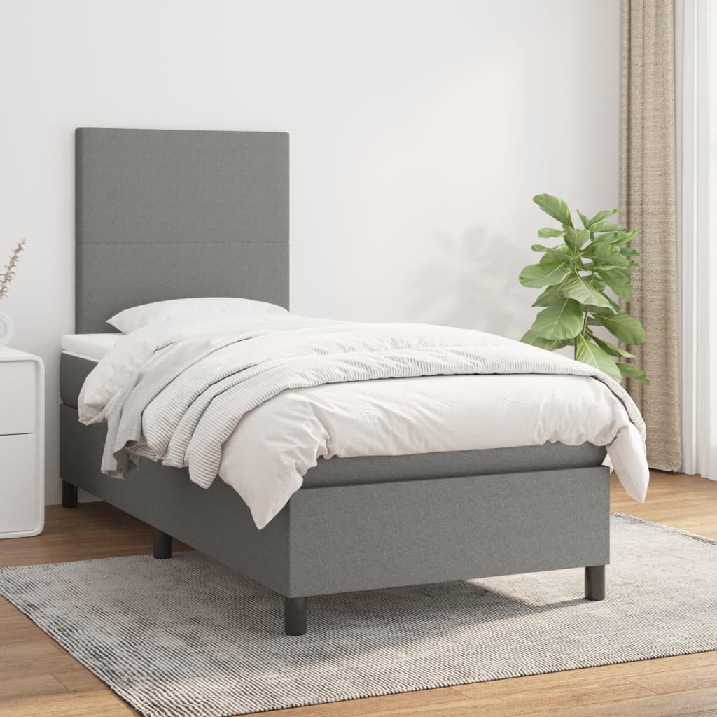 Dark Grey King Single Box Spring Bed with Fabric Mattress Pocket Spring Support