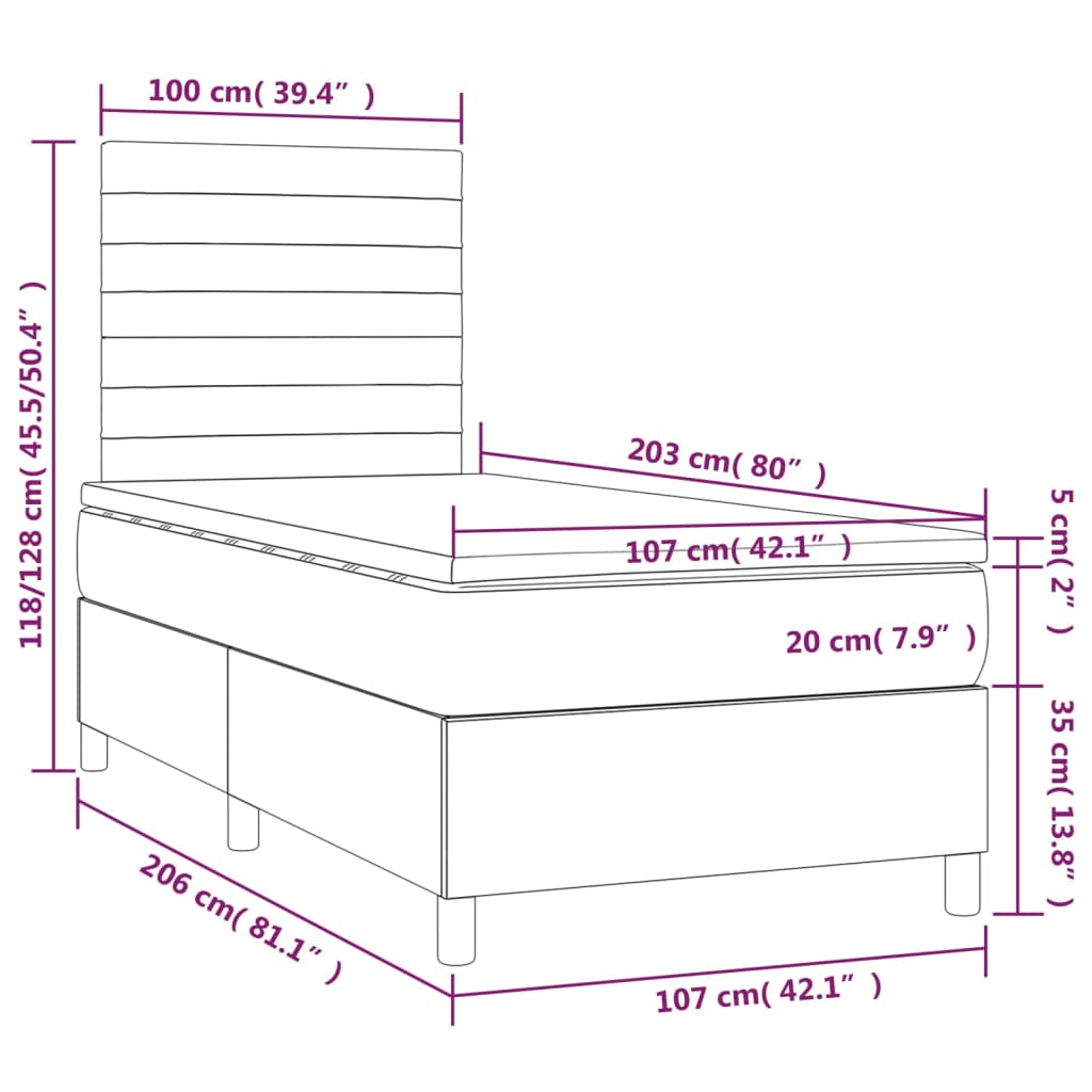 King Single Box Spring Bed with Mattress Pocket Spring Fabric Adjustable Headboard Dark Grey