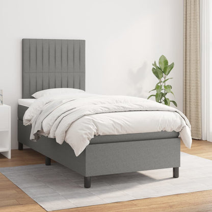 Dark Grey Fabric Box Spring Bed with Pocket Spring Mattress King Single Size