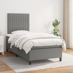 Dark Grey Fabric Box Spring Bed with Pocket Spring Mattress King Single Size