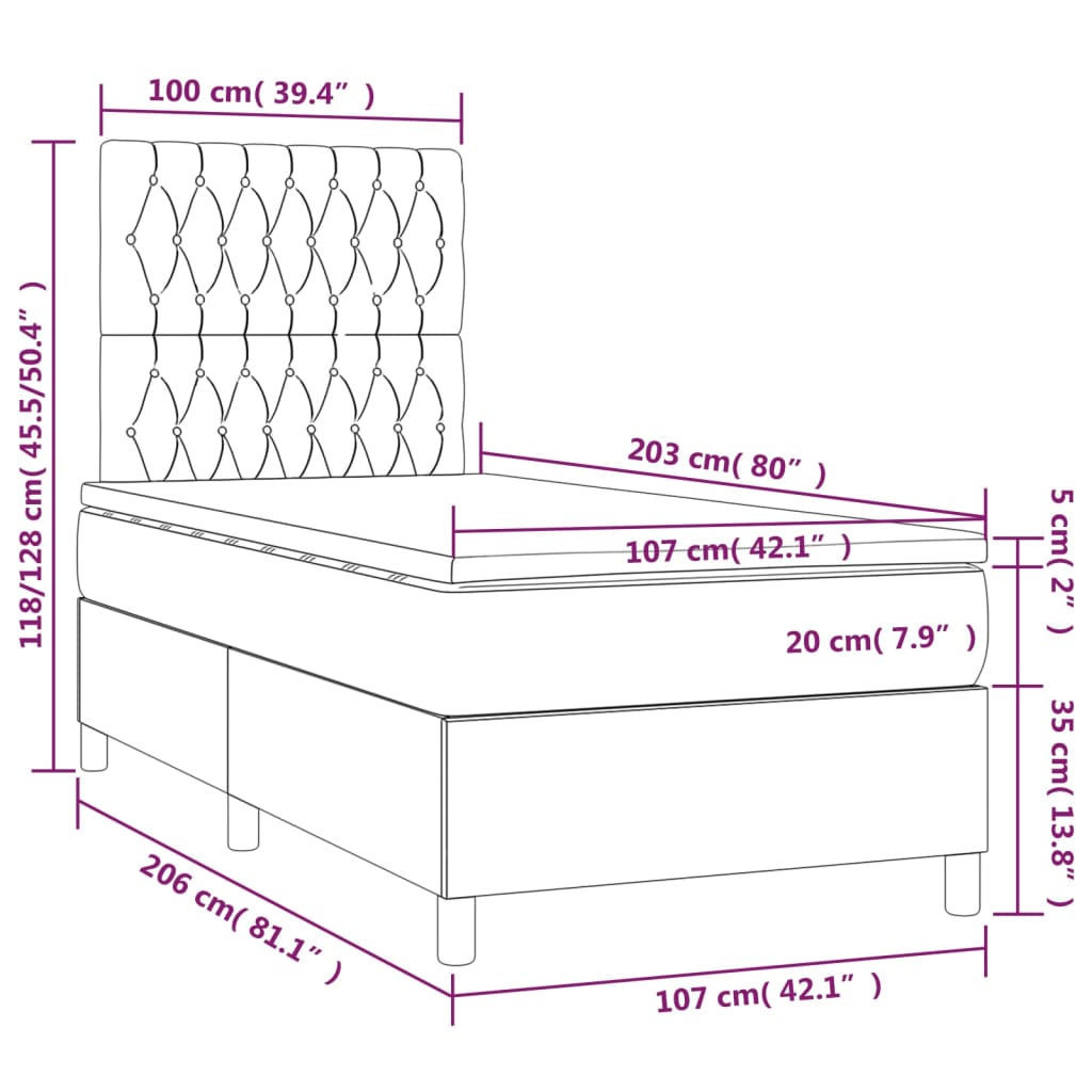 Dark Grey King Single Box Spring Bed with Fabric Pocket Spring Mattress