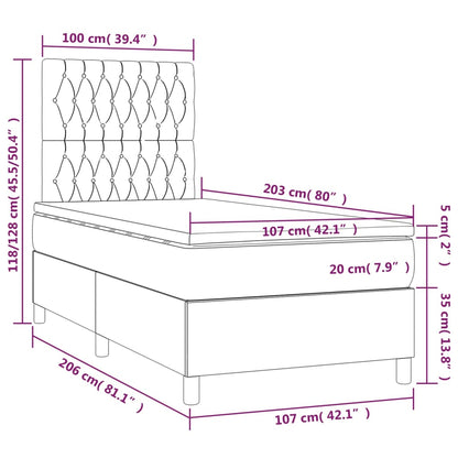 Dark Grey King Single Box Spring Bed with Fabric Pocket Spring Mattress
