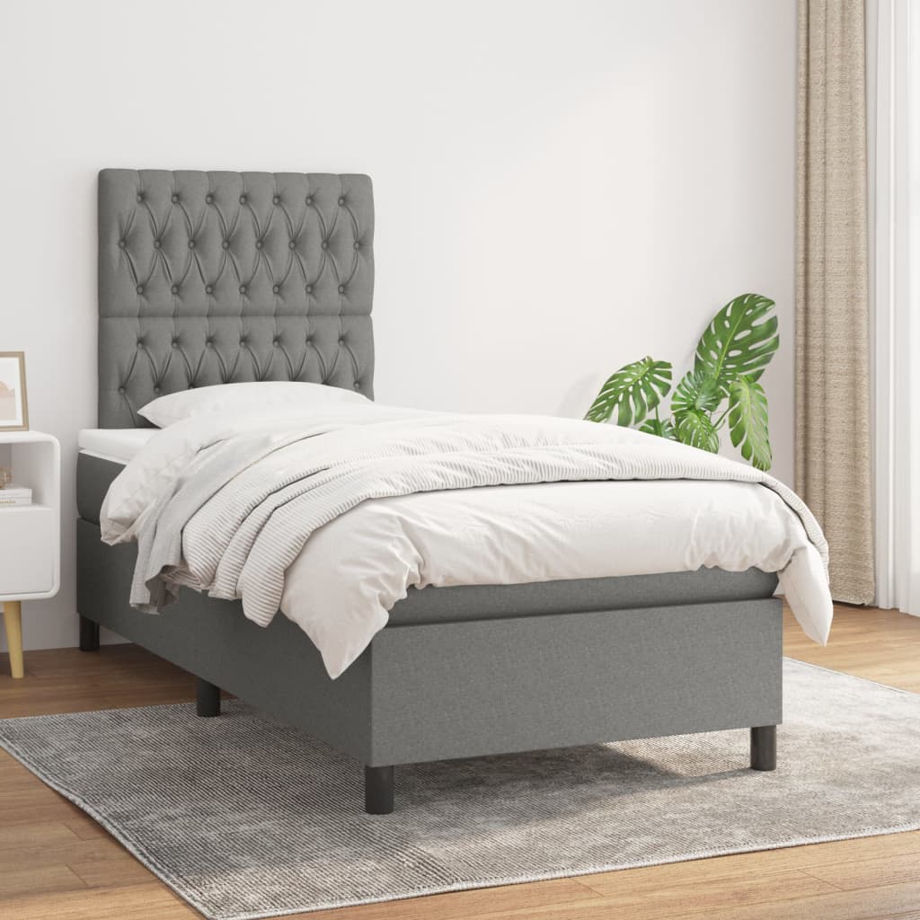 Dark Grey King Single Box Spring Bed with Fabric Pocket Spring Mattress