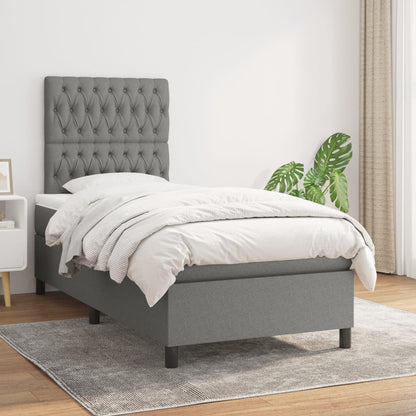Dark Grey King Single Box Spring Bed with Fabric Pocket Spring Mattress
