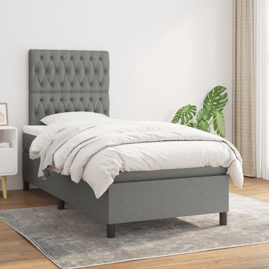 Dark Grey King Single Box Spring Bed with Fabric Pocket Spring Mattress