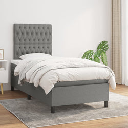 Dark Grey King Single Box Spring Bed with Fabric Pocket Spring Mattress