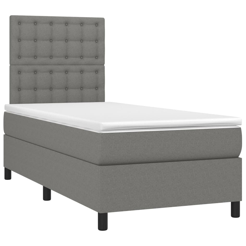 Dark Grey King Single Box Spring Bed with Fabric Mattress Pocket Spring Support