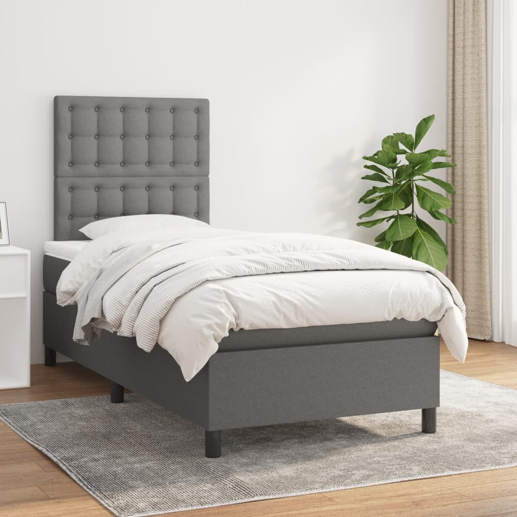 Dark Grey King Single Box Spring Bed with Fabric Mattress Pocket Spring Support