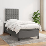 Dark Grey King Single Box Spring Bed with Fabric Mattress Pocket Spring Support