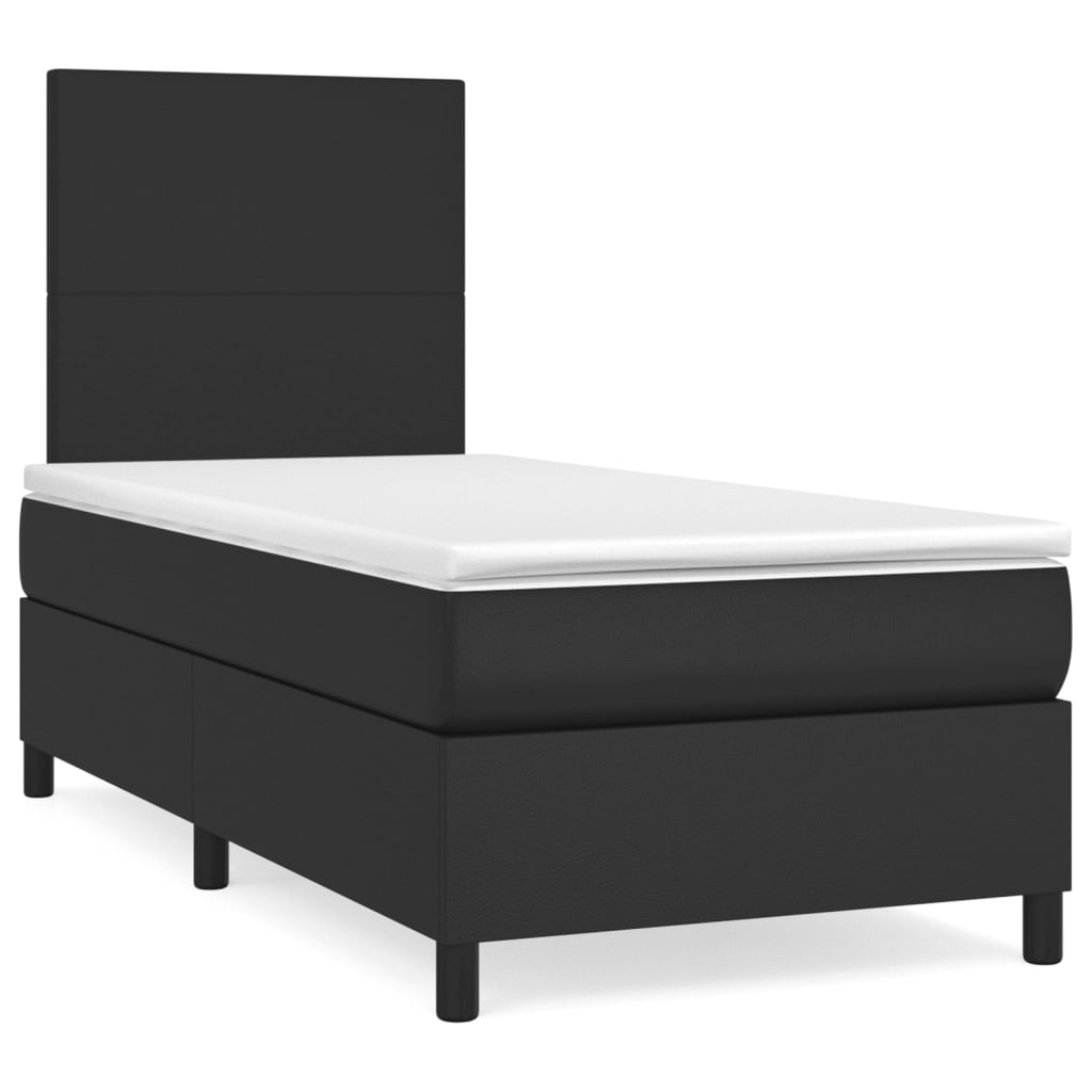 Black Faux Leather Box Spring Bed Pocket Spring Mattress King Single with Topper