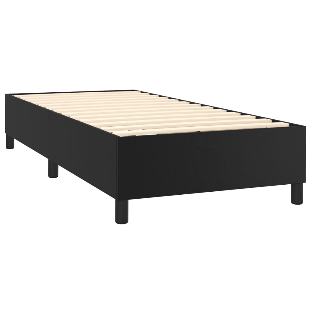 Black Faux Leather Box Spring Bed Pocket Spring Mattress King Single with Topper