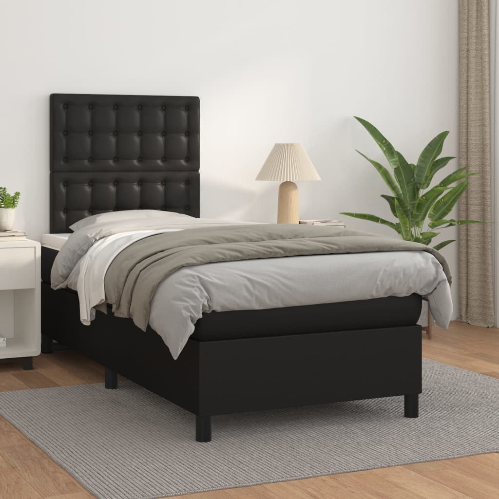 Black King Single Box Spring Bed with Faux Leather Pocket Spring Mattress