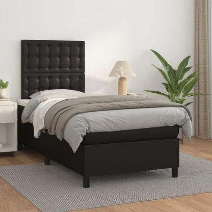 Black King Single Box Spring Bed with Faux Leather Pocket Spring Mattress
