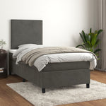 Dark Grey King Single Box Spring Bed with Velvet Mattress Pocket Spring Support