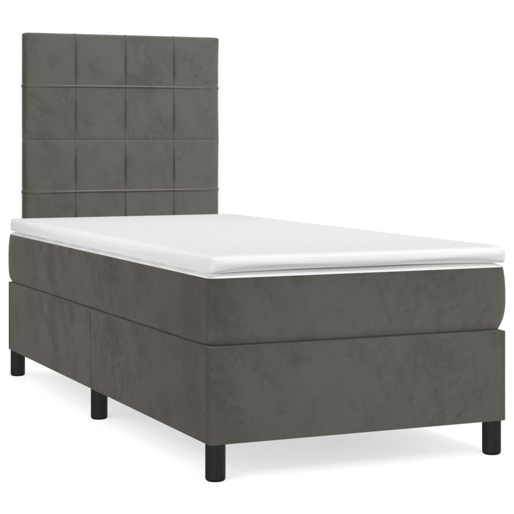 Dark Grey King Single Box Spring Bed with Mattress Velvet Pocket Spring Support