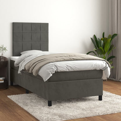 Dark Grey King Single Box Spring Bed with Mattress Velvet Pocket Spring Support
