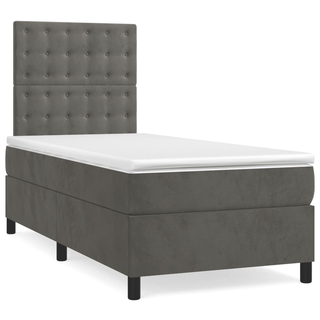 Dark Grey Velvet Box Spring Bed Pocket Spring Mattress King Single with Topper