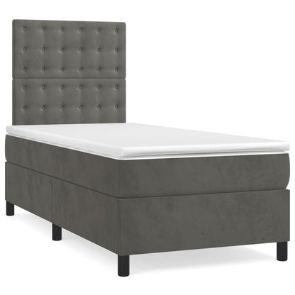 Dark Grey Velvet Box Spring Bed Pocket Spring Mattress King Single with Topper