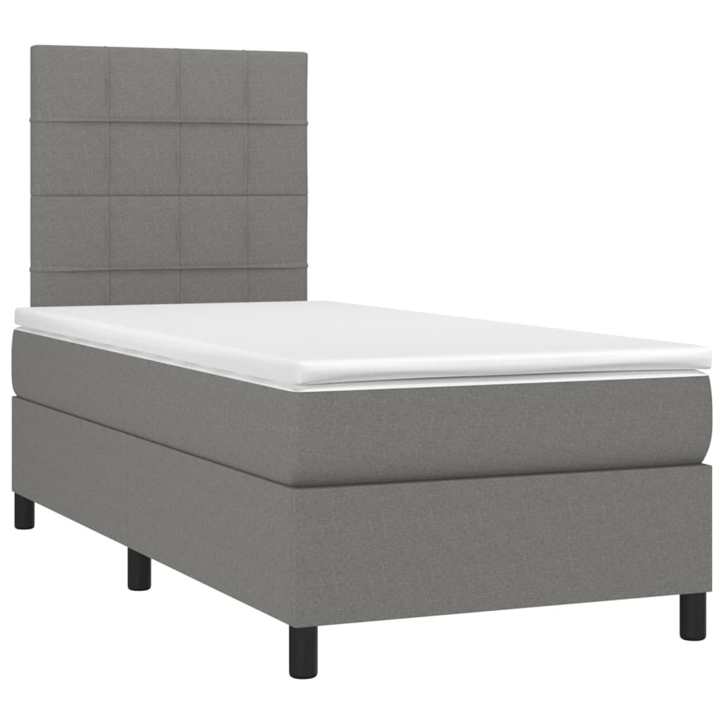 Dark Grey King Single Box Spring Bed with Fabric Pocket Spring Mattress & LED