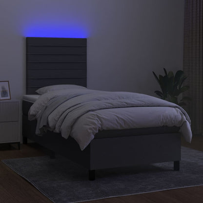 Dark Grey Fabric Box Spring Bed with LED Pocket Spring Mattress King Single