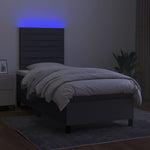 Dark Grey Fabric Box Spring Bed with LED Pocket Spring Mattress King Single