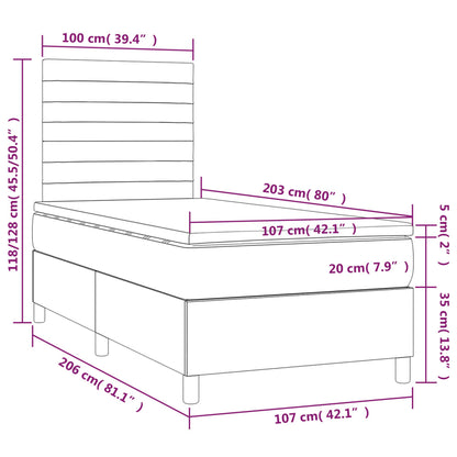 Dark Grey Fabric Box Spring Bed with LED Pocket Spring Mattress King Single