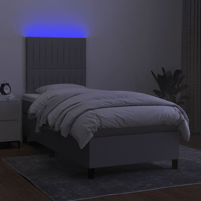 Dark Grey Box Spring Bed with LED Fabric Mattress King Single Adjustable Headboard